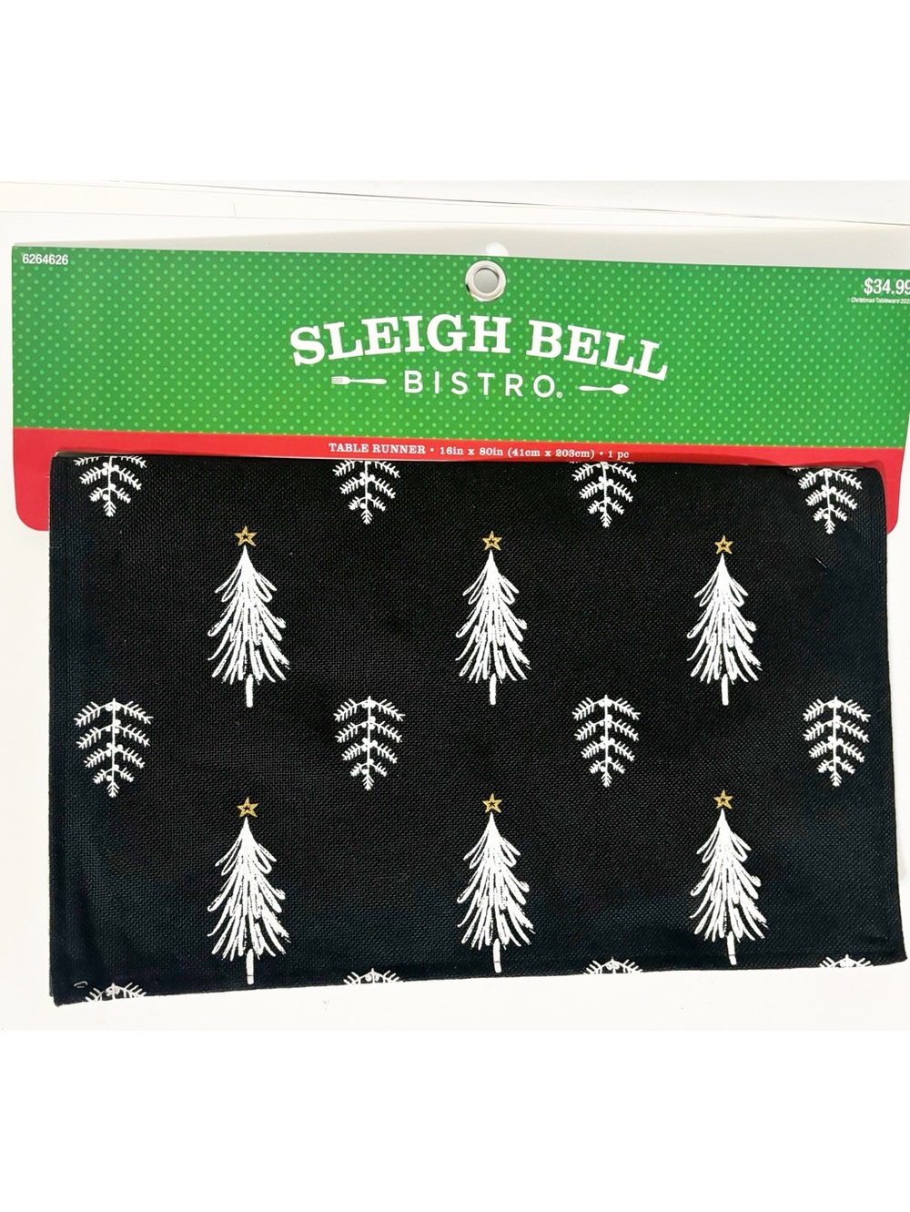 16" x 80" Christmas Tree Table Runner, Black & White, Holiday Decor, New
